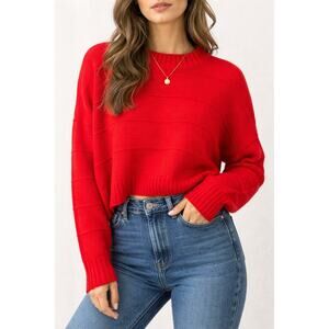 Elodie Red Cropped Sweater Womens XL Soft Knit Drop Shoulder Cozy Pullover